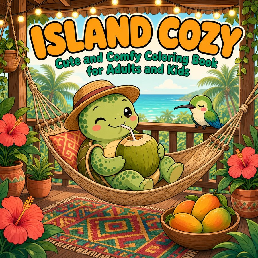 Island Cozy coloring book cover